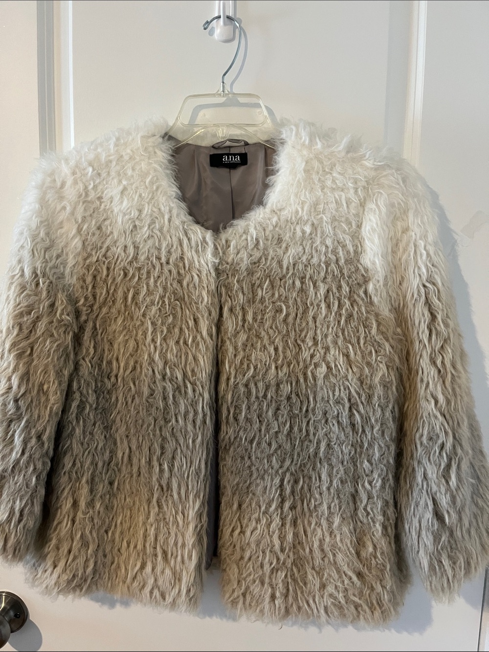 a.n.a Ombre Teddy Faux-Fur Jacket in Cream and Gray